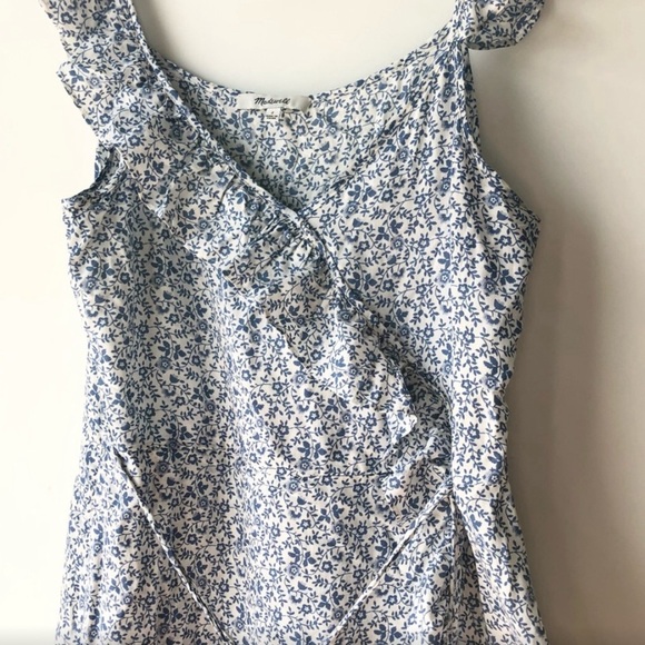 Madewell Ruffled Wrap Maxi Dress Americana Floral Size 00 Blue & White Side Zip - Picture 4 of 9